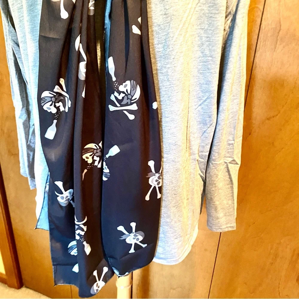 Skull and cross bones black extra long scarf or swim cover black & white